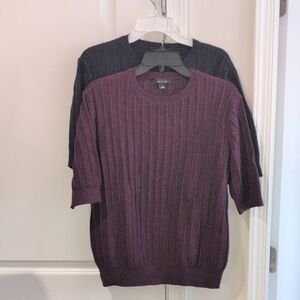Ann Taylor Short Sleeve Sweaters Blue & Burgundy 2 For $24